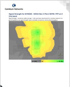 Cambium networks heat map in green and yellow for a property showing accurate placement of Wifi access points. 